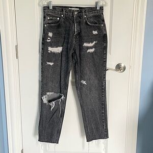 Zara straight meg distressed ripped black Jeans 35650